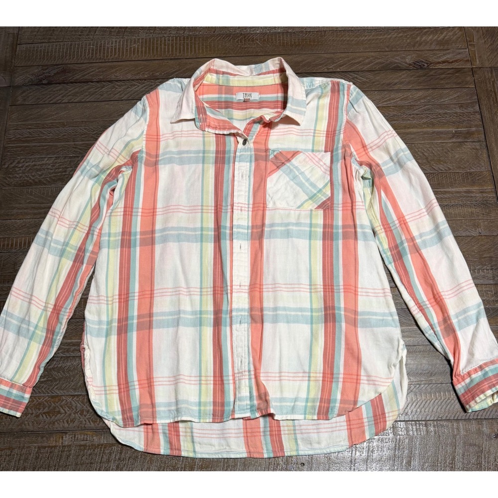 True Craft Plaid Button Down Shirt Women Large Multicolor Relaxed Fit Preloved
